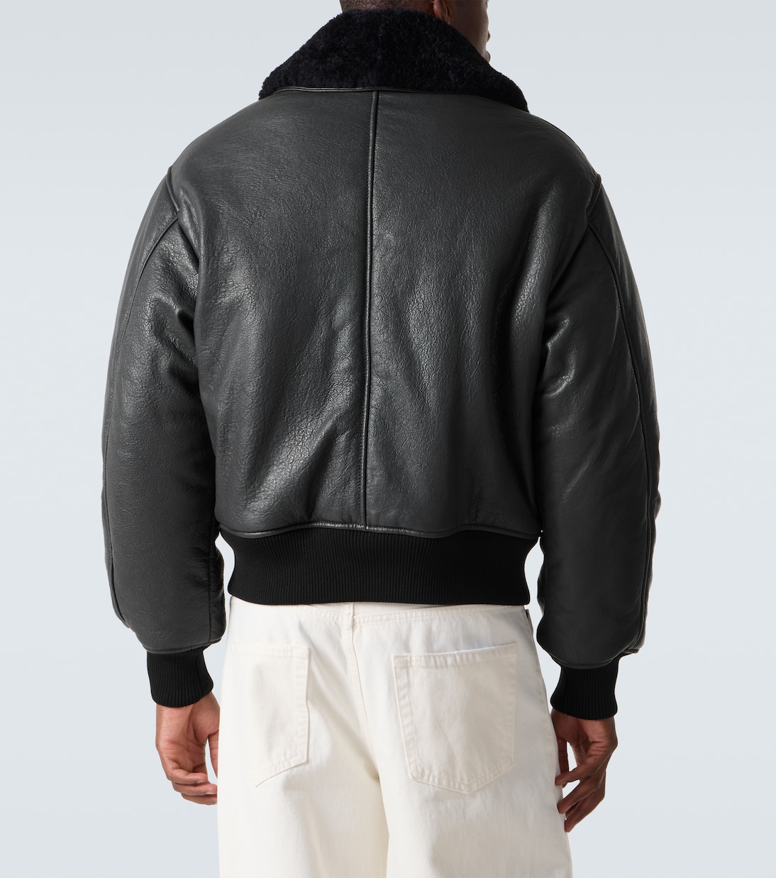 Shearling-trimmed leather bomber jacket | Ami Paris