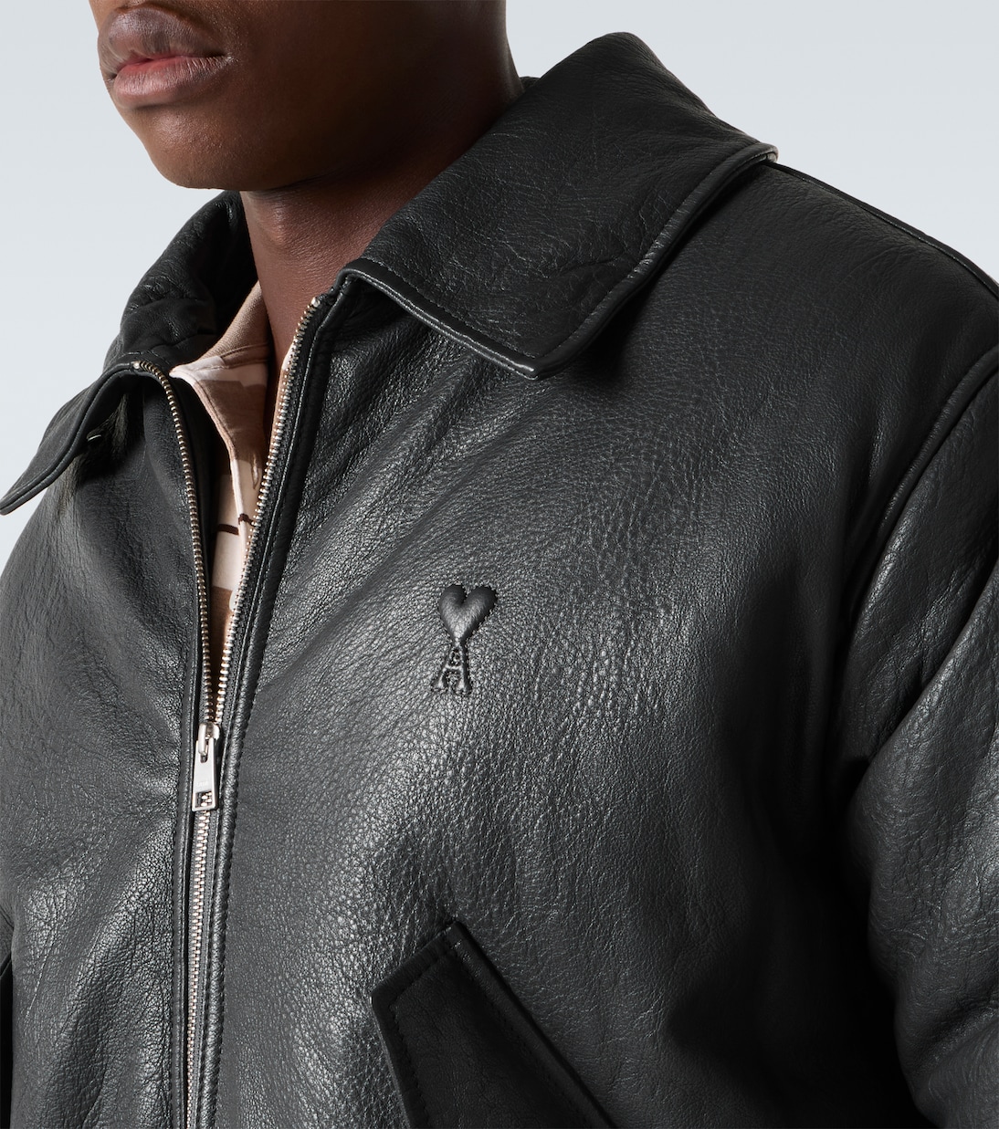 Shearling-trimmed leather bomber jacket | Ami Paris