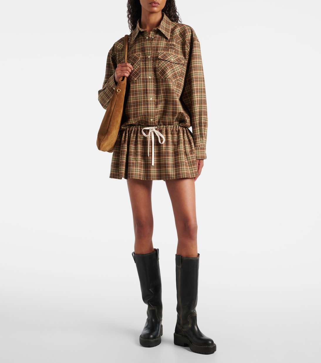 Plaid virgin wool miniskirt  | Miu Miu