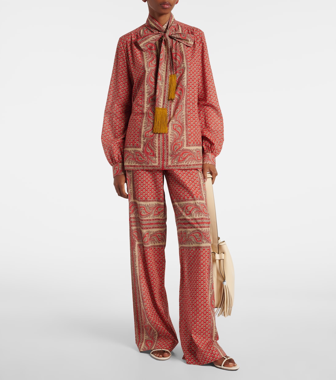 Printed tie-neck cotton blouse | Valentino