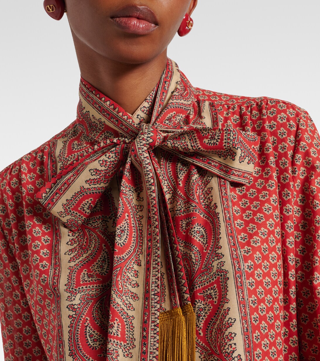 Printed tie-neck cotton blouse | Valentino