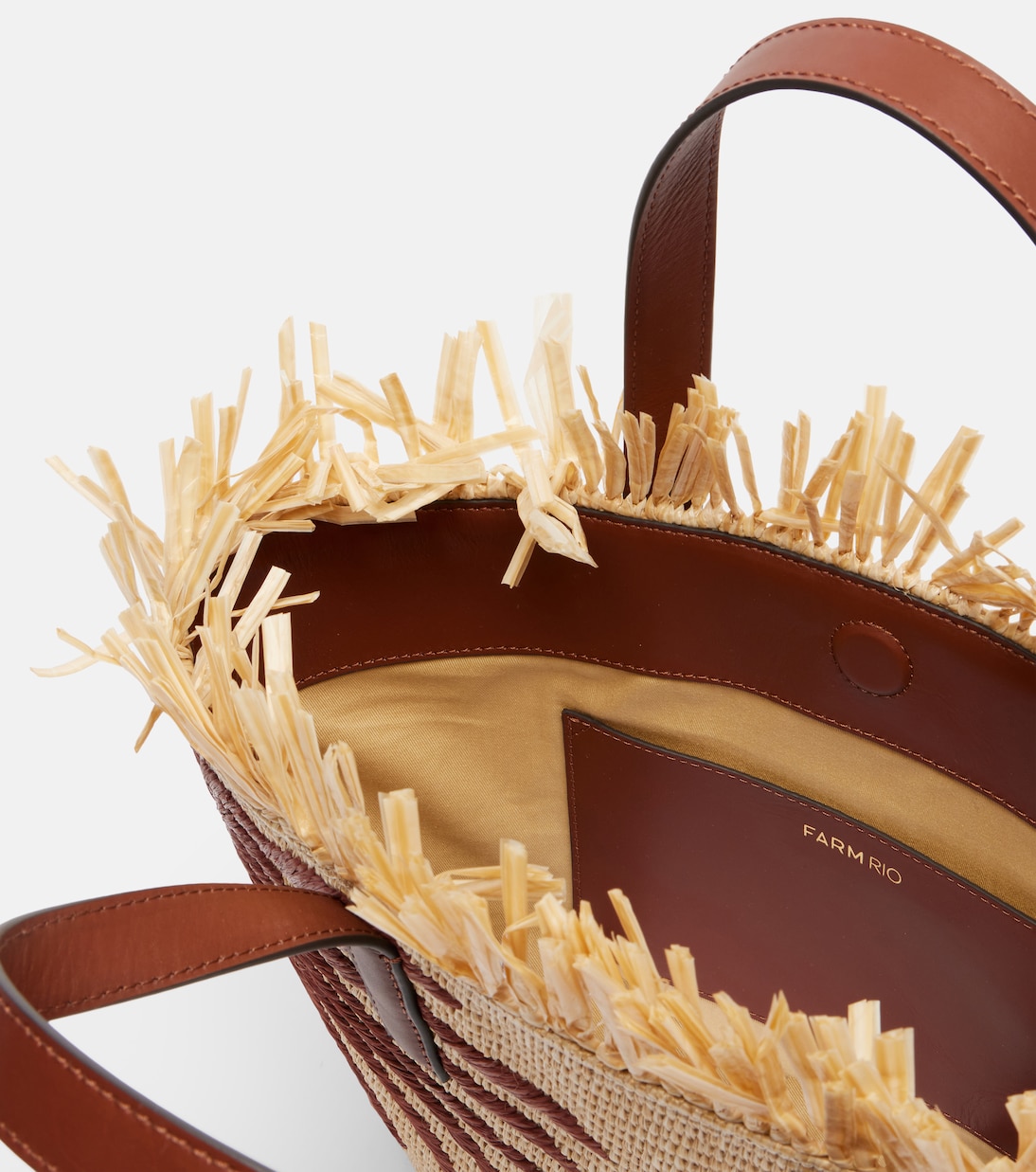 Basket Small fringed leather-trimmed tote bag | Farm Rio