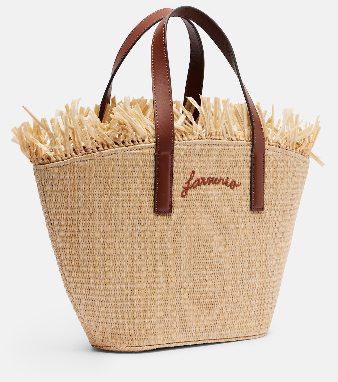 Basket Small fringed leather-trimmed tote bag | Farm Rio