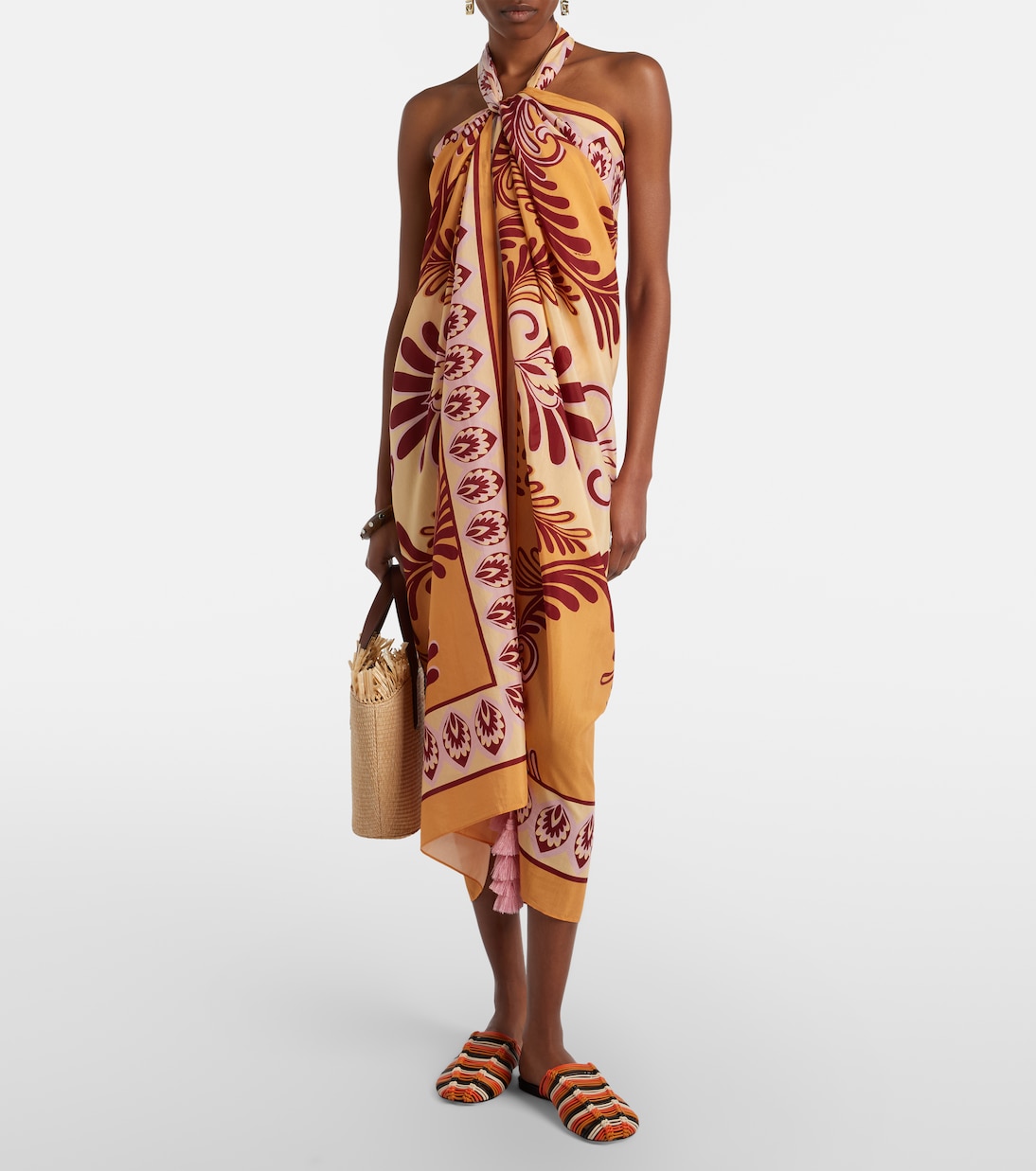 Basket Small fringed leather-trimmed tote bag | Farm Rio