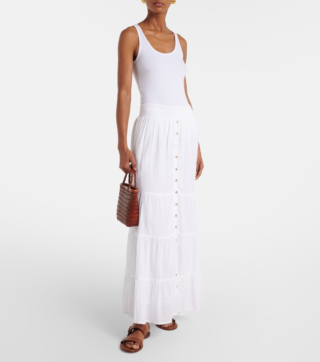 Jupe longue Dee en coton à volants | Melissa Odabash