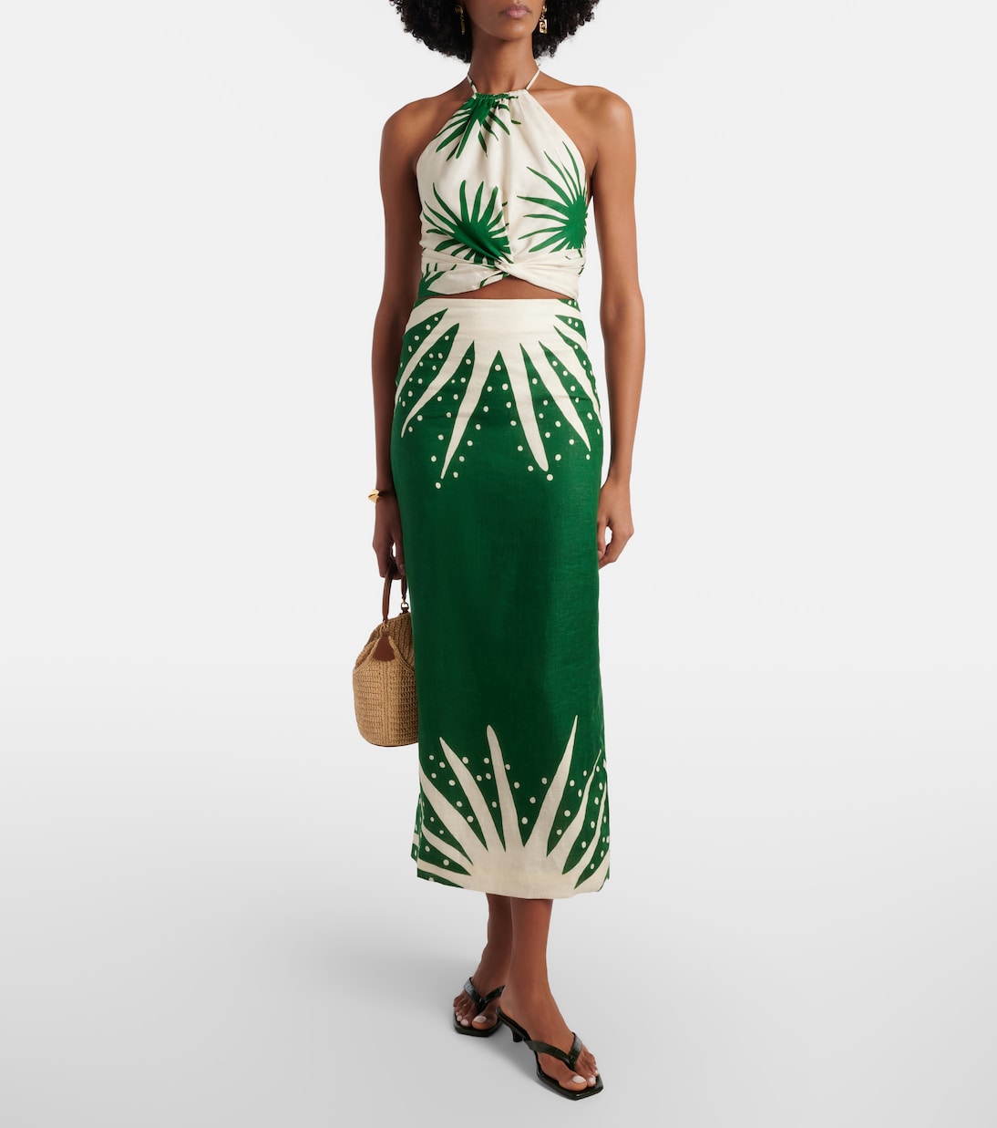 Bruna亚麻印花中长半身裙 | Cala de la Cruz