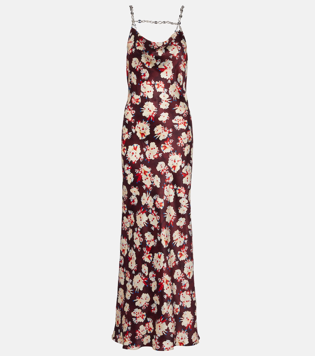 Chain-detail floral silk maxi dress | Rabanne