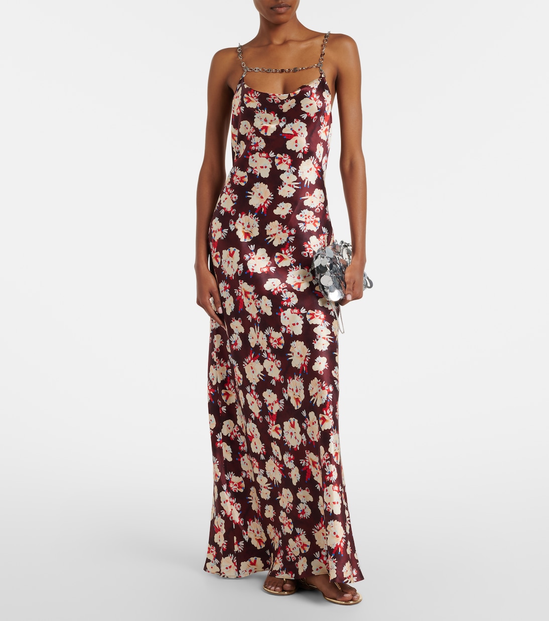 Chain-detail floral silk maxi dress | Rabanne