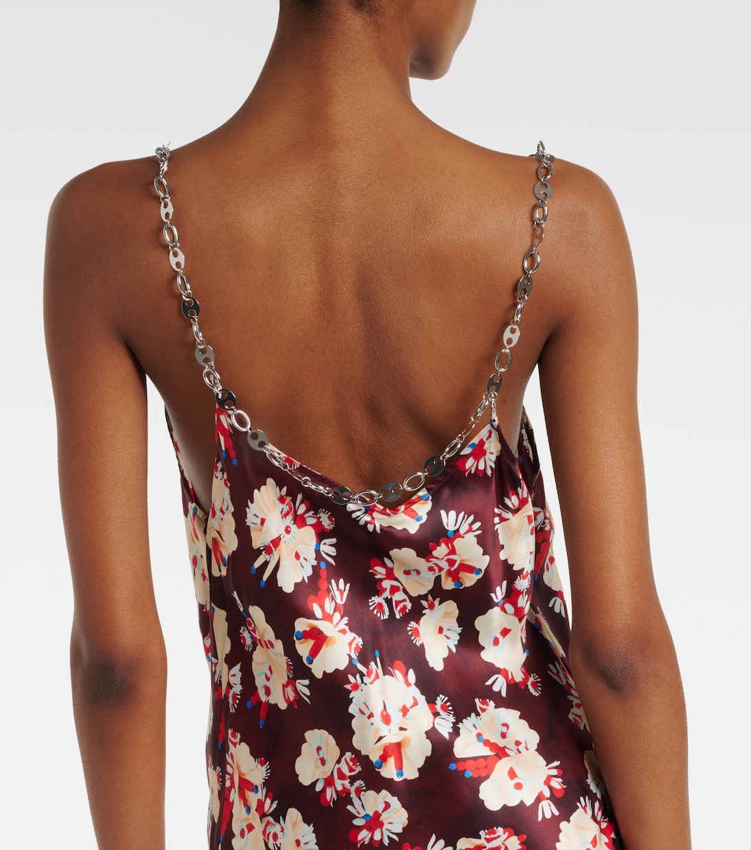 Chain-detail floral silk maxi dress | Rabanne