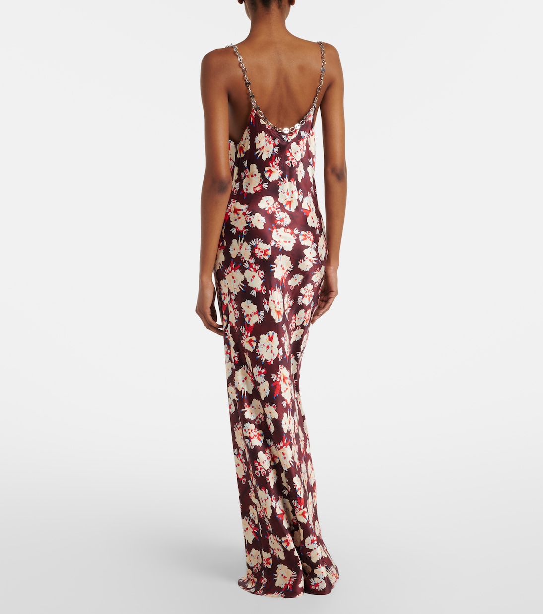 Chain-detail floral silk maxi dress | Rabanne