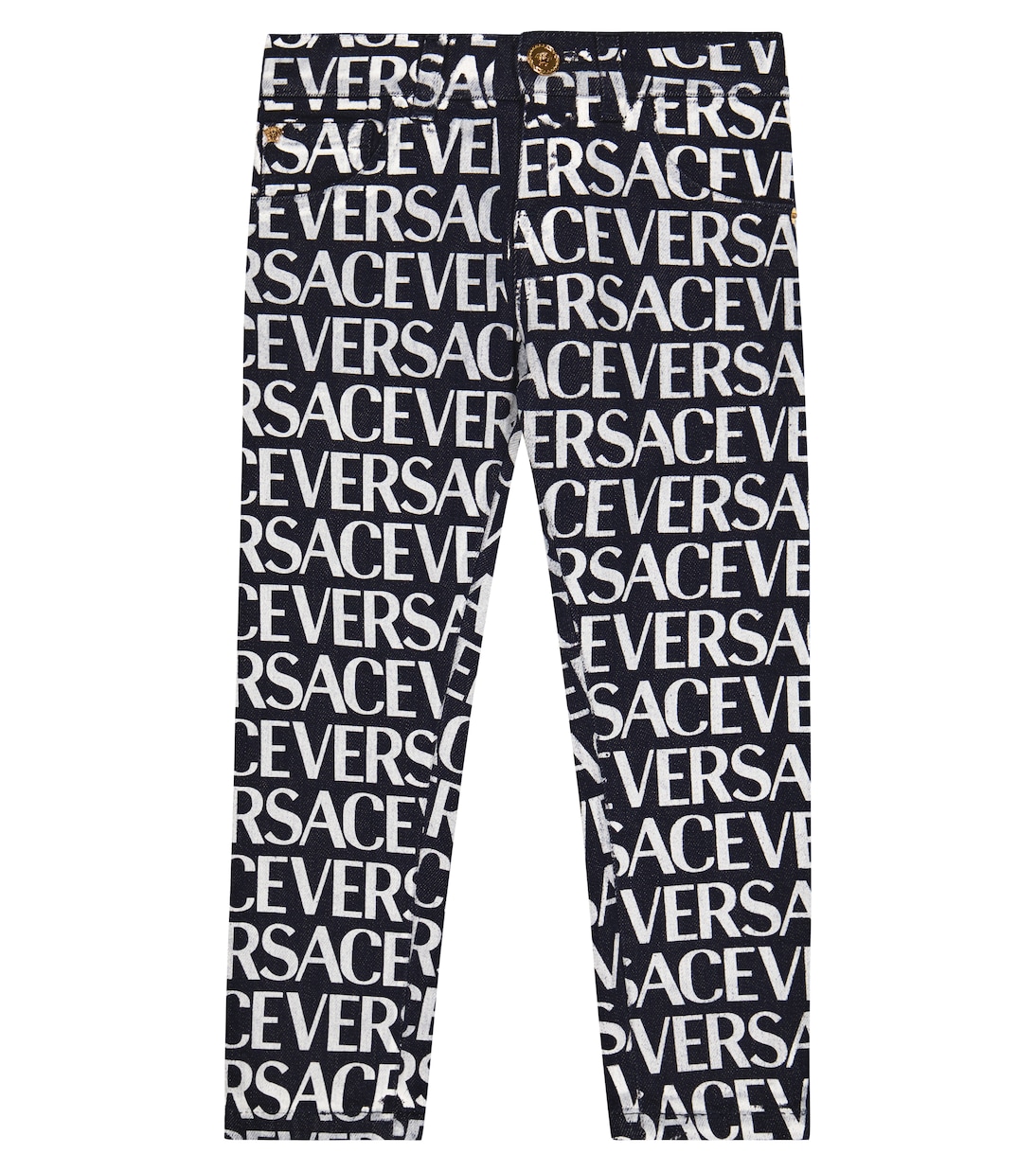 Logo print cotton jeans | Versace Kids