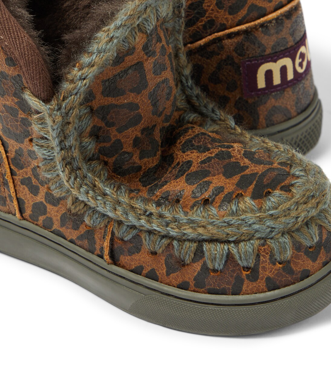 Shearling-lined leopard-print suede sneakers | Mou Kids