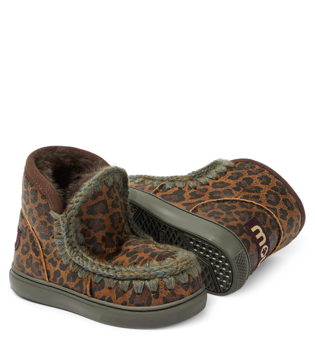 Shearling-lined leopard-print suede sneakers | Mou Kids