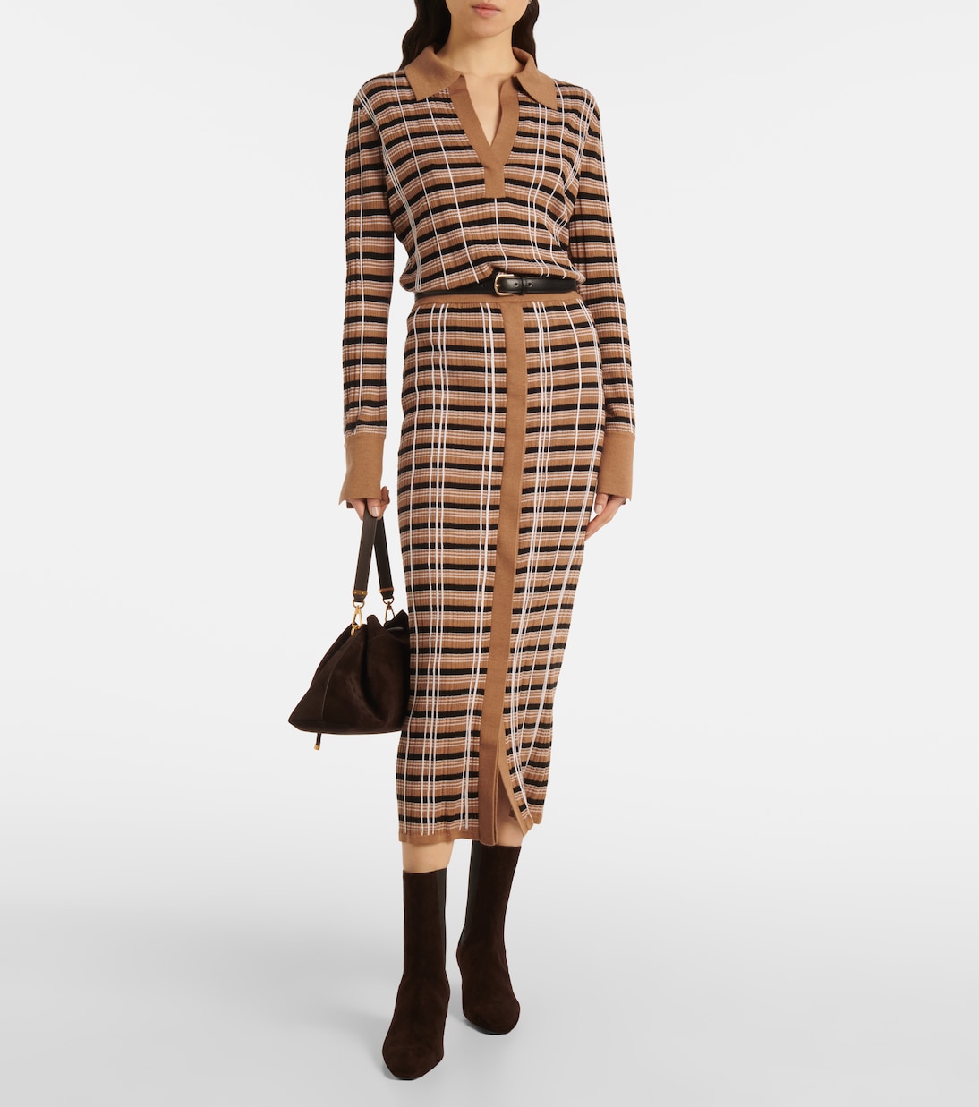 체크 울 실크 맥시 스커트 | Joseph