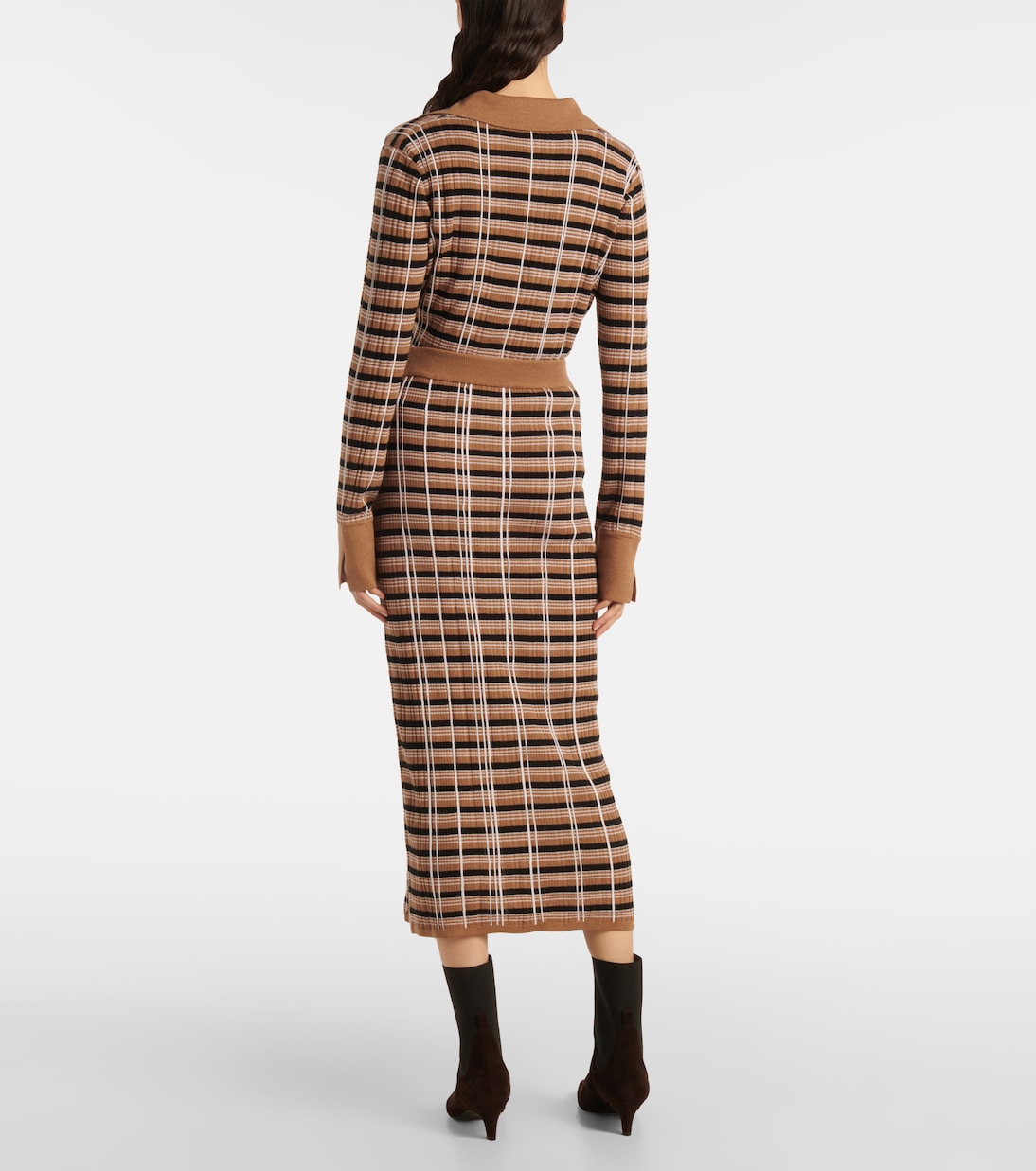 체크 울 실크 맥시 스커트 | Joseph