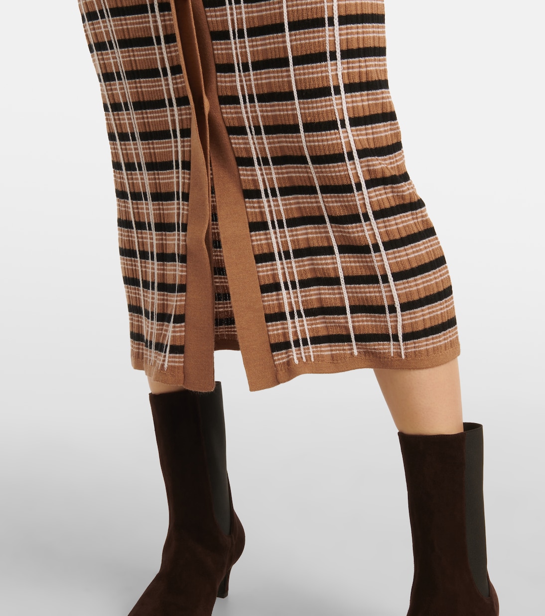 체크 울 실크 맥시 스커트 | Joseph