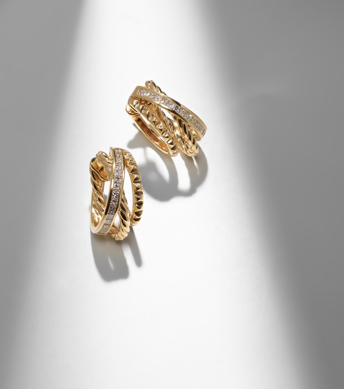 DY Crossover® 18kt gold hoop earrings with diamonds | David Yurman