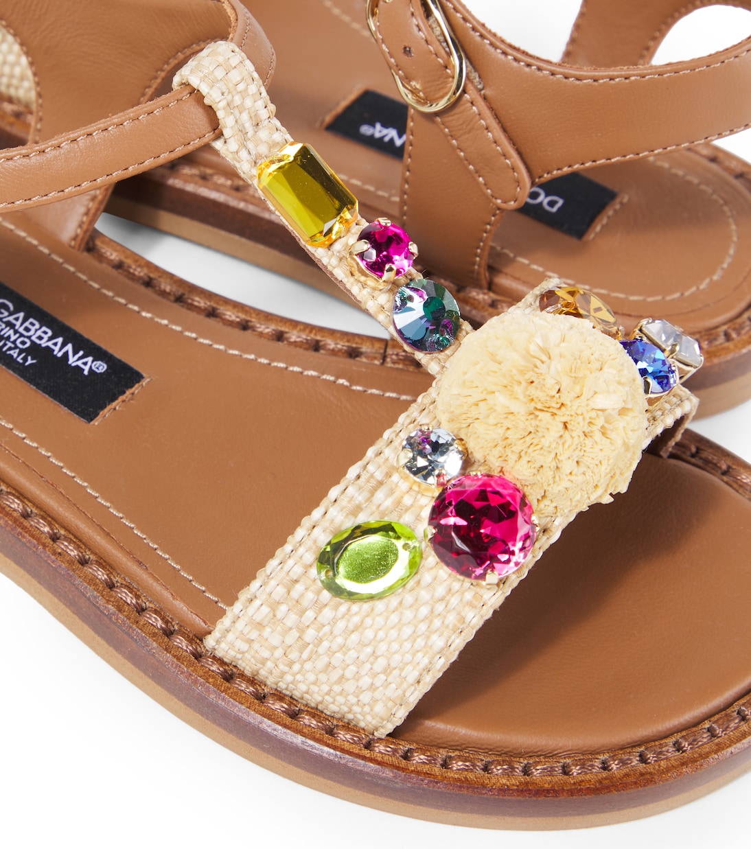 Embellished raffia-effect sandals  | Dolce&Gabbana Kids