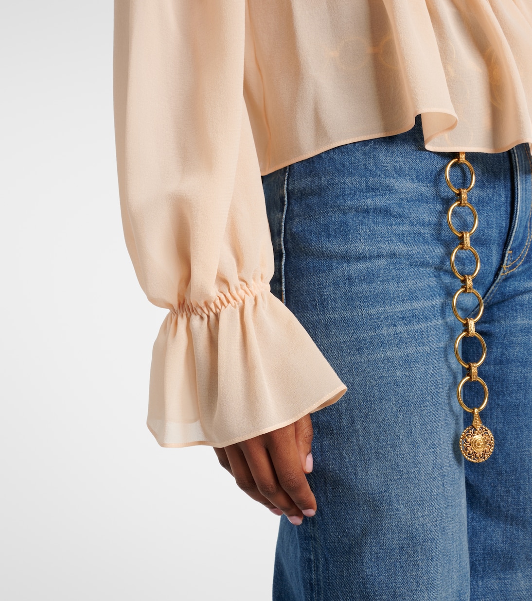 Shirred cropped lace-trimmed silk blouse | Chloé