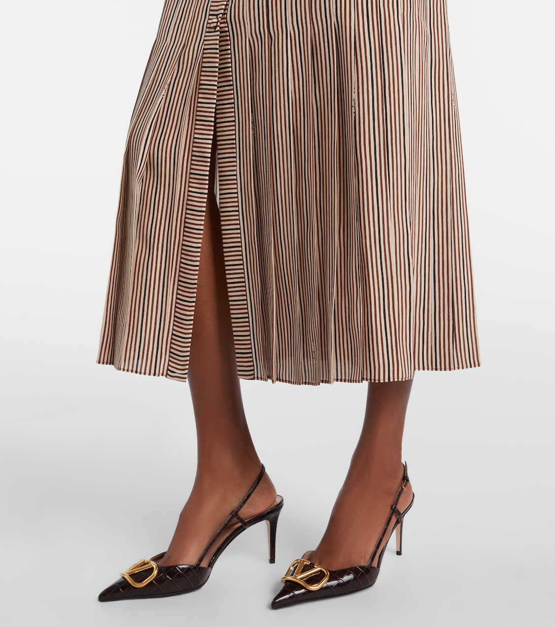 Robe midi rayée en soie | Valentino