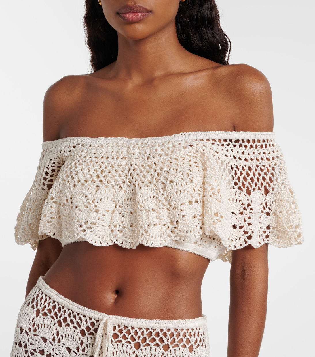 Crop top Filigree de croché de algodón sin tirantes | Anna Kosturova