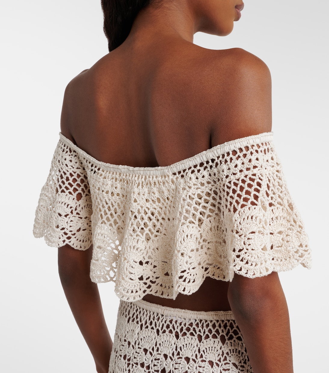 Crop top Filigree de croché de algodón sin tirantes | Anna Kosturova