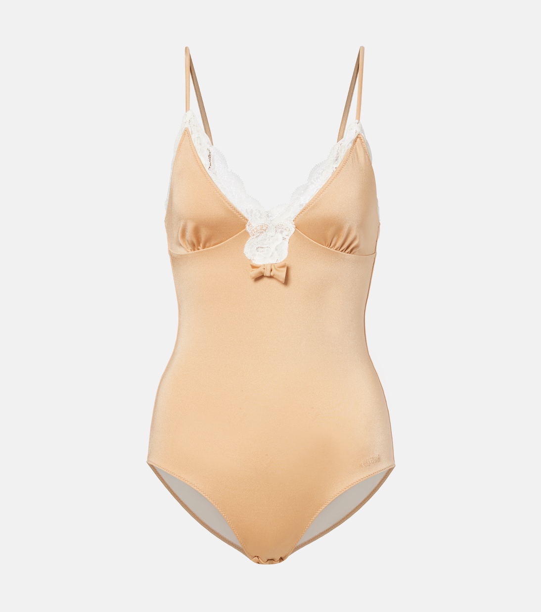 Bow-detail lace-trimmed bodysuit | Chloé