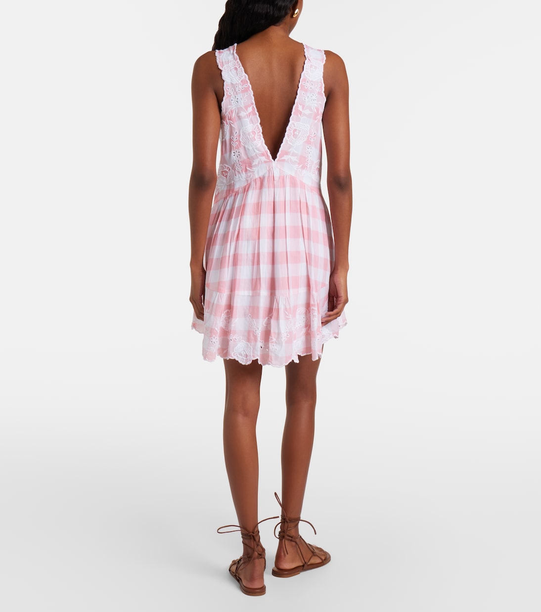 Broderie anglaise checked cotton poplin minidress | Juliet Dunn
