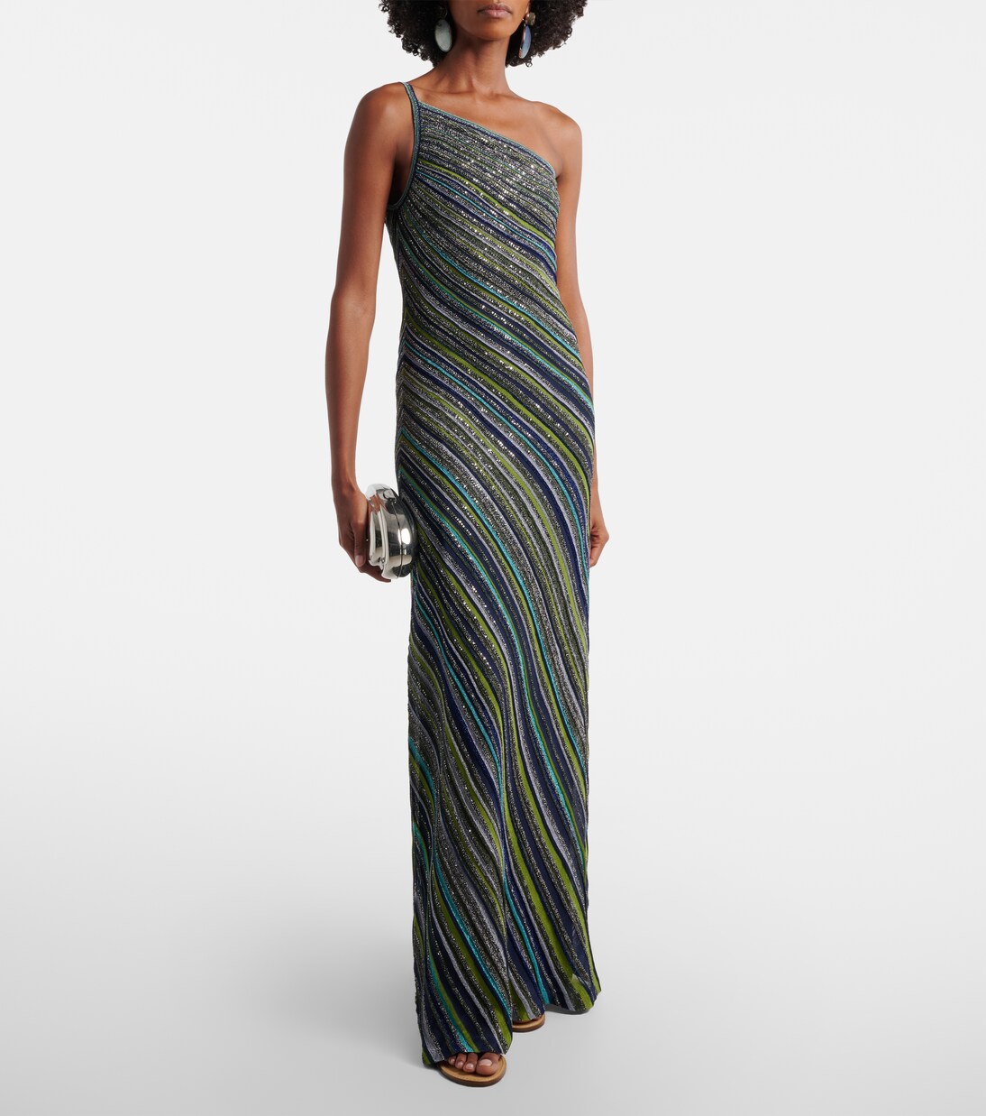 One-Shoulder-Maxikleid aus Lamé mit Pailletten | Missoni