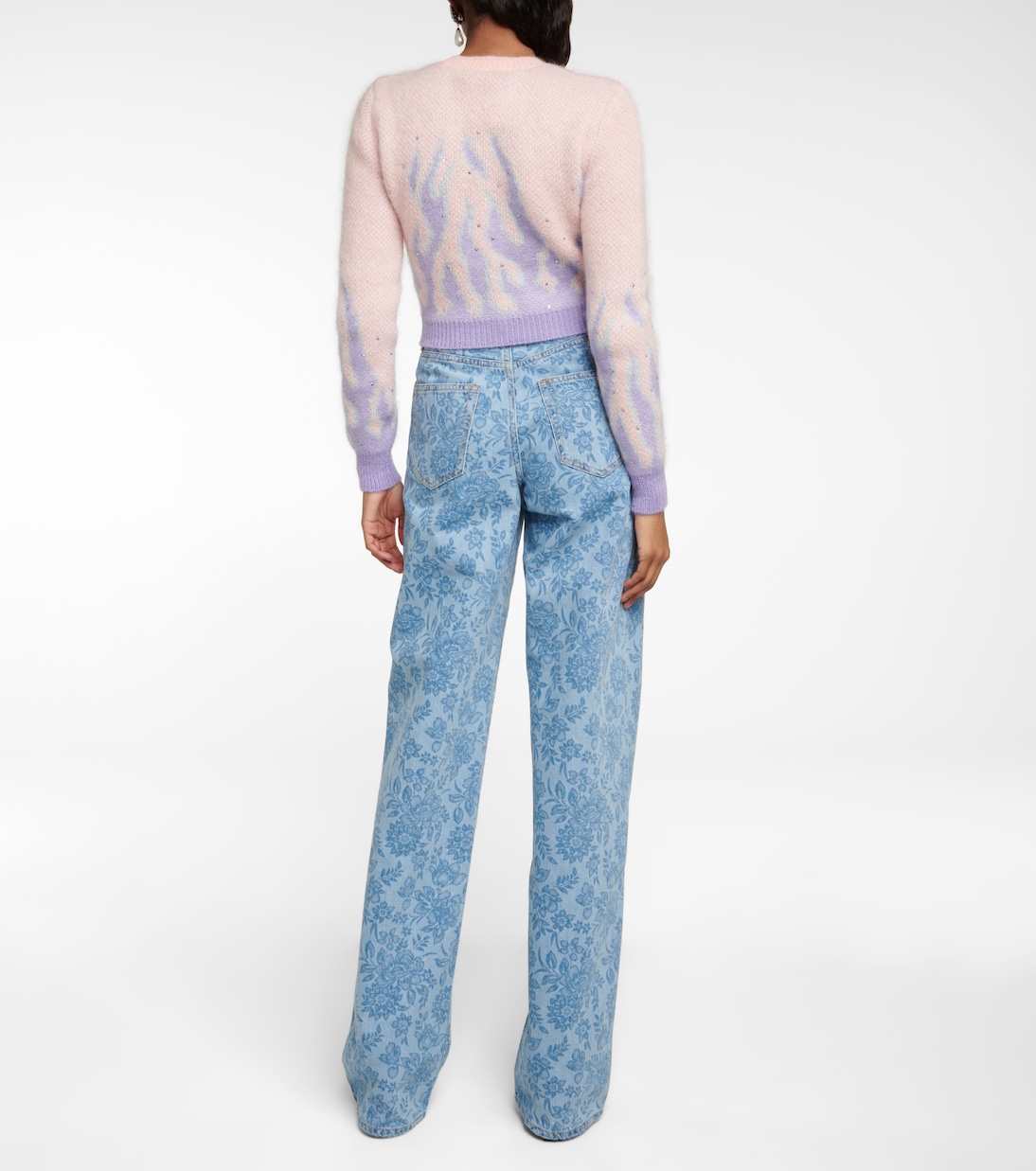 Pull raccourci en jacquard de mohair et laine mélangés | Alessandra Rich