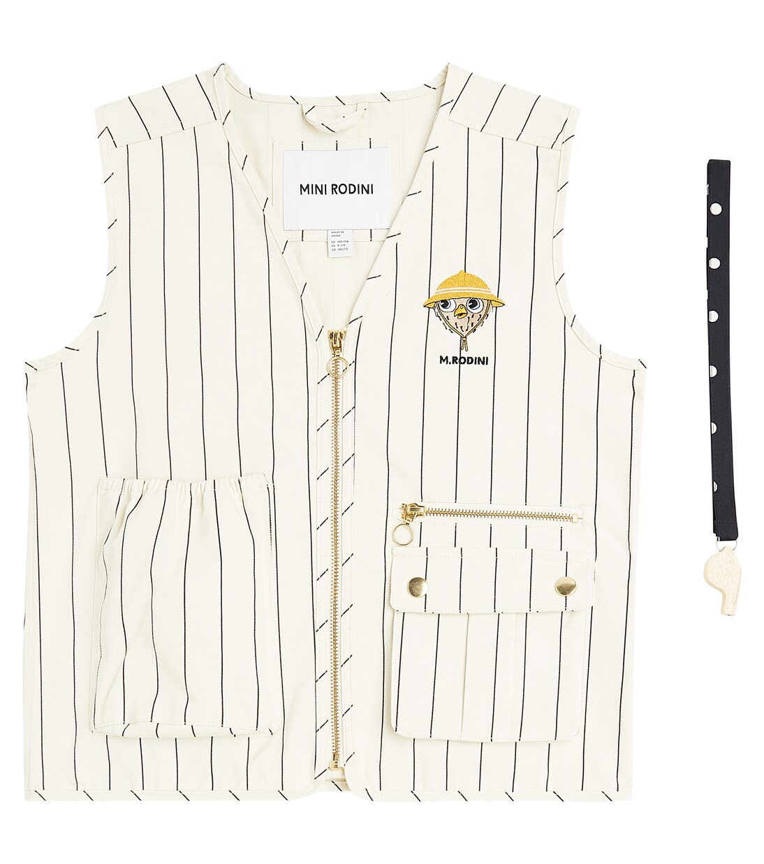 Owl embroidered pinstripe vest and whistle set | Mini Rodini