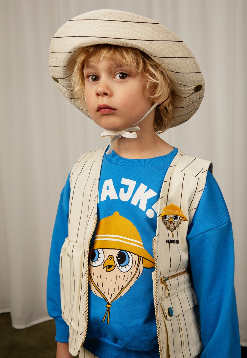 Owl embroidered pinstripe vest and whistle set | Mini Rodini