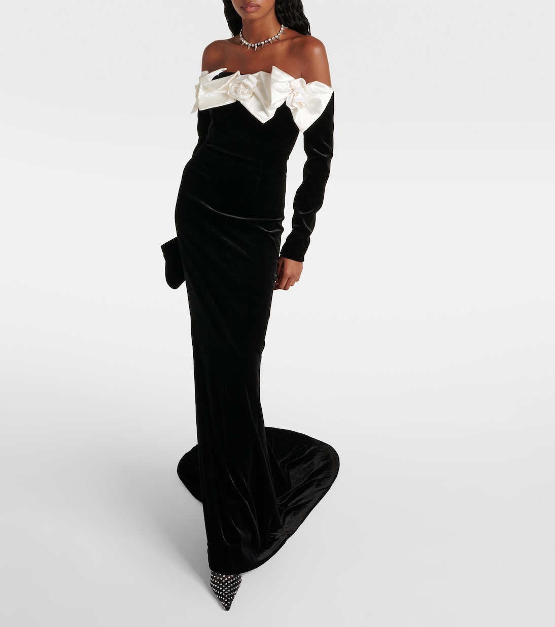 Off-Shoulder-Robe aus Samt | Alessandra Rich