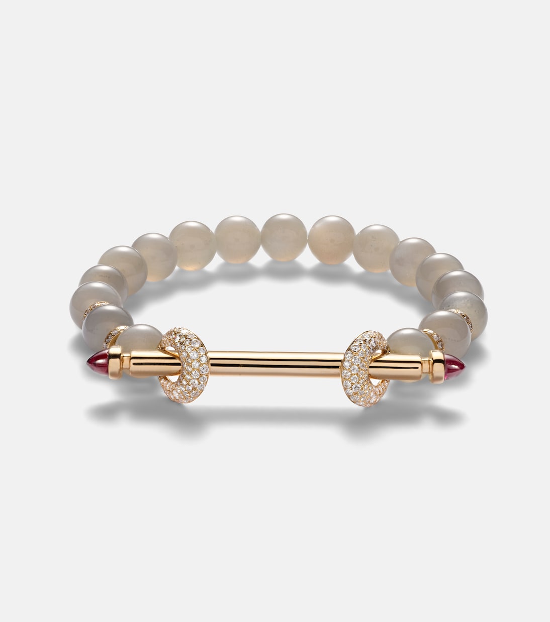Chakra 18kt gold beaded bracelet with diamonds and rubies | Ananya
