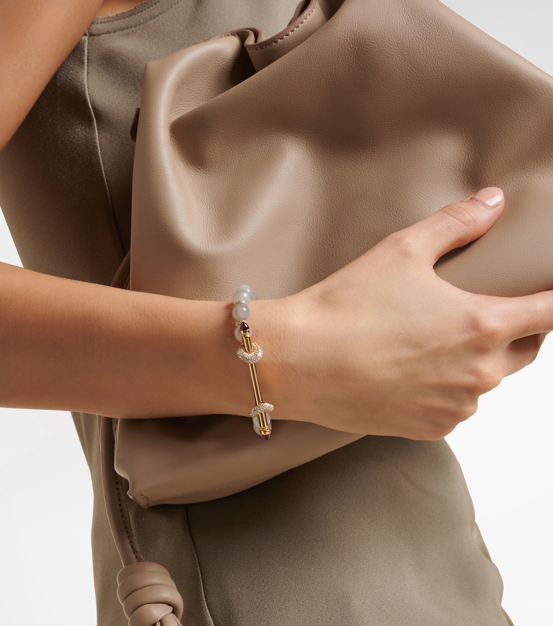 Chakra 18kt gold beaded bracelet with diamonds and rubies | Ananya