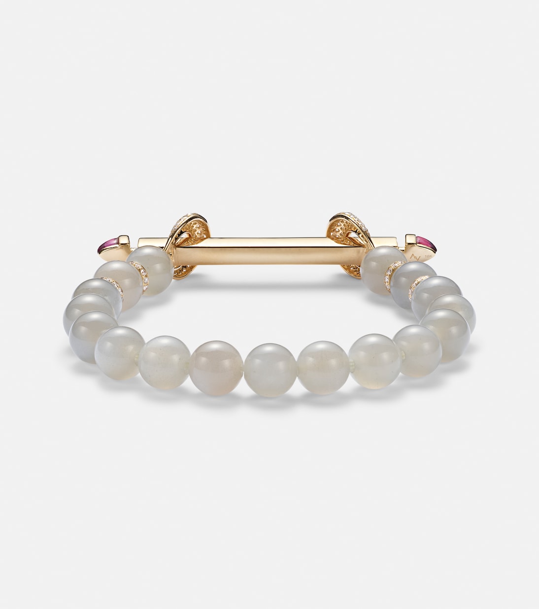 Chakra 18kt gold beaded bracelet with diamonds and rubies | Ananya