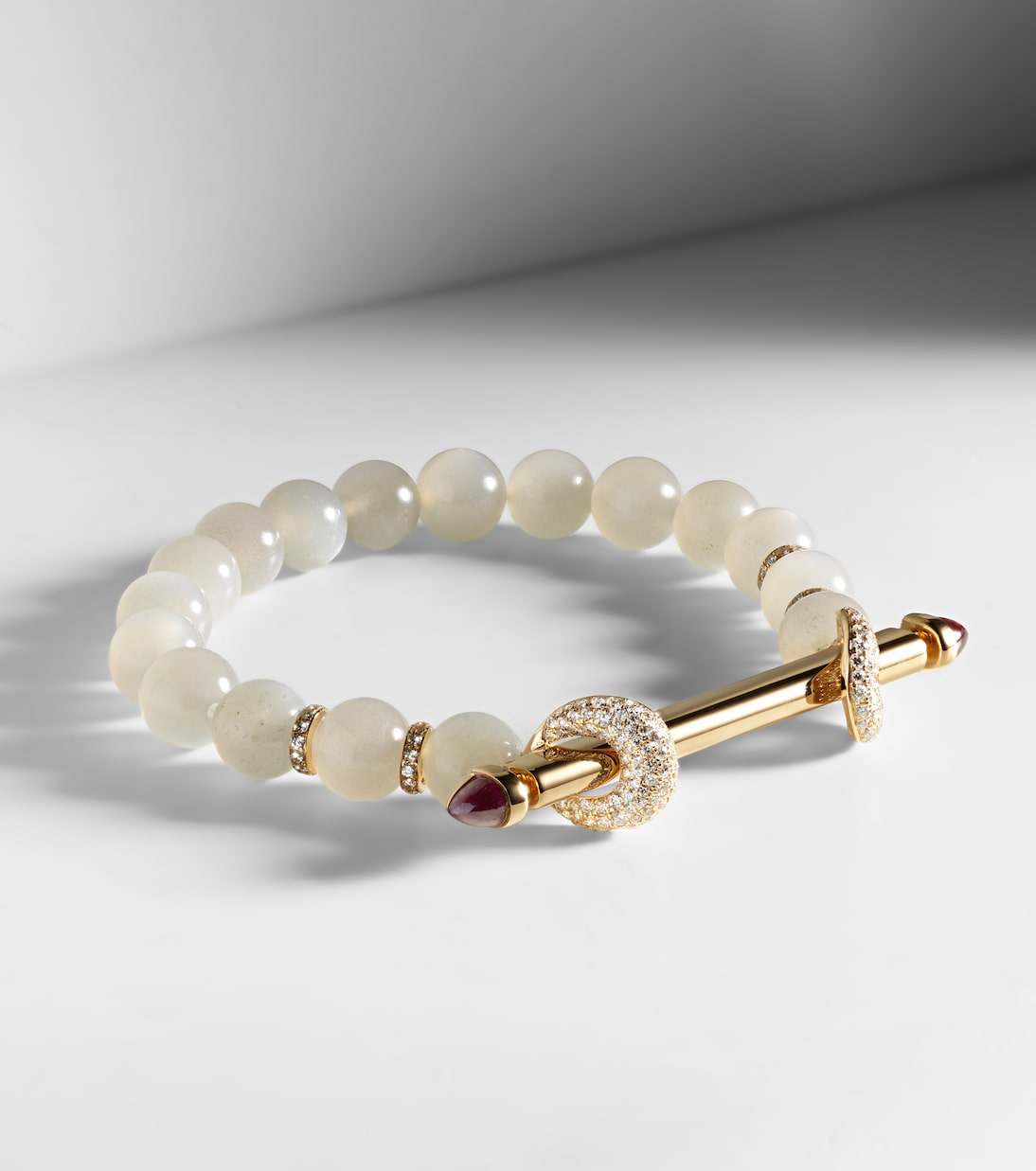 Chakra 18kt gold beaded bracelet with diamonds and rubies | Ananya