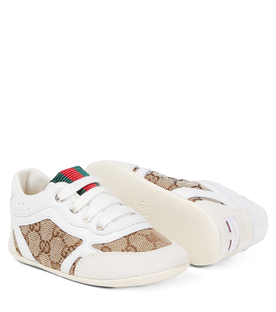 Baby Gucci Re-Web leather-trimmed sneakers | Gucci Kids