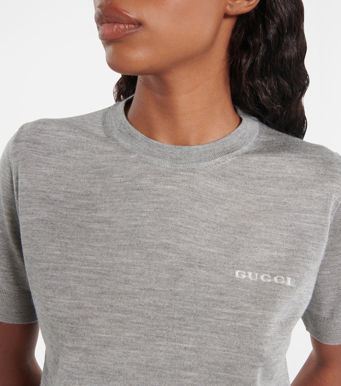 T-shirt in maglia di cashmere e seta con logo | Gucci