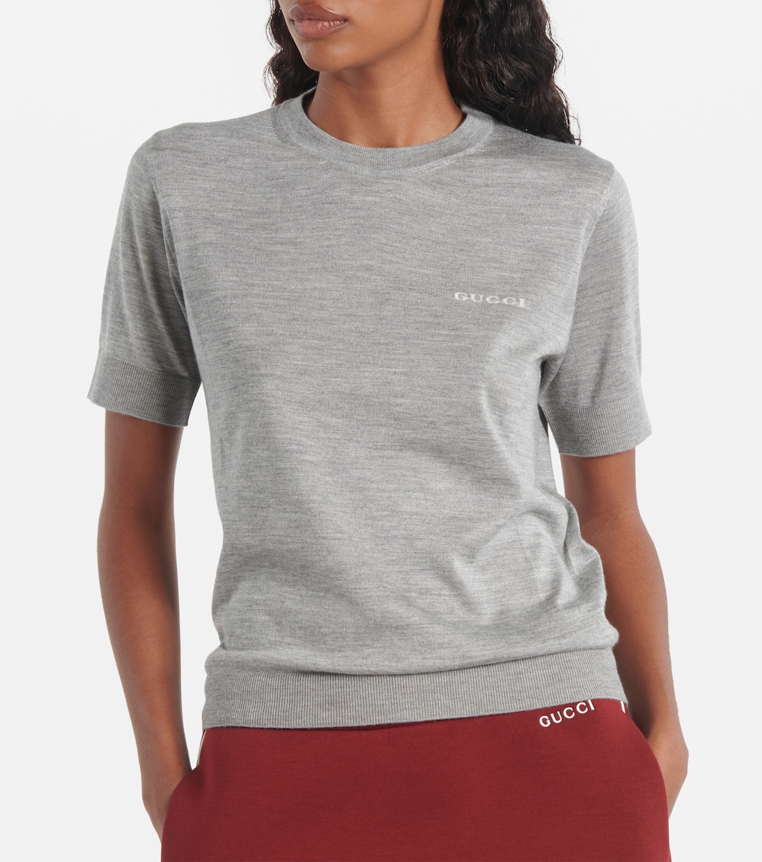 T-shirt in maglia di cashmere e seta con logo | Gucci