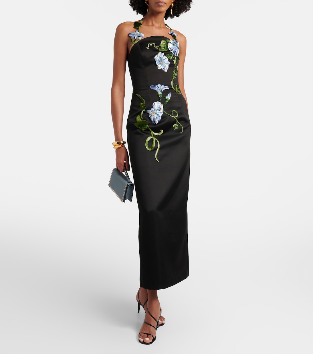Abito lungo con applicazioni floreali | Leo Lin