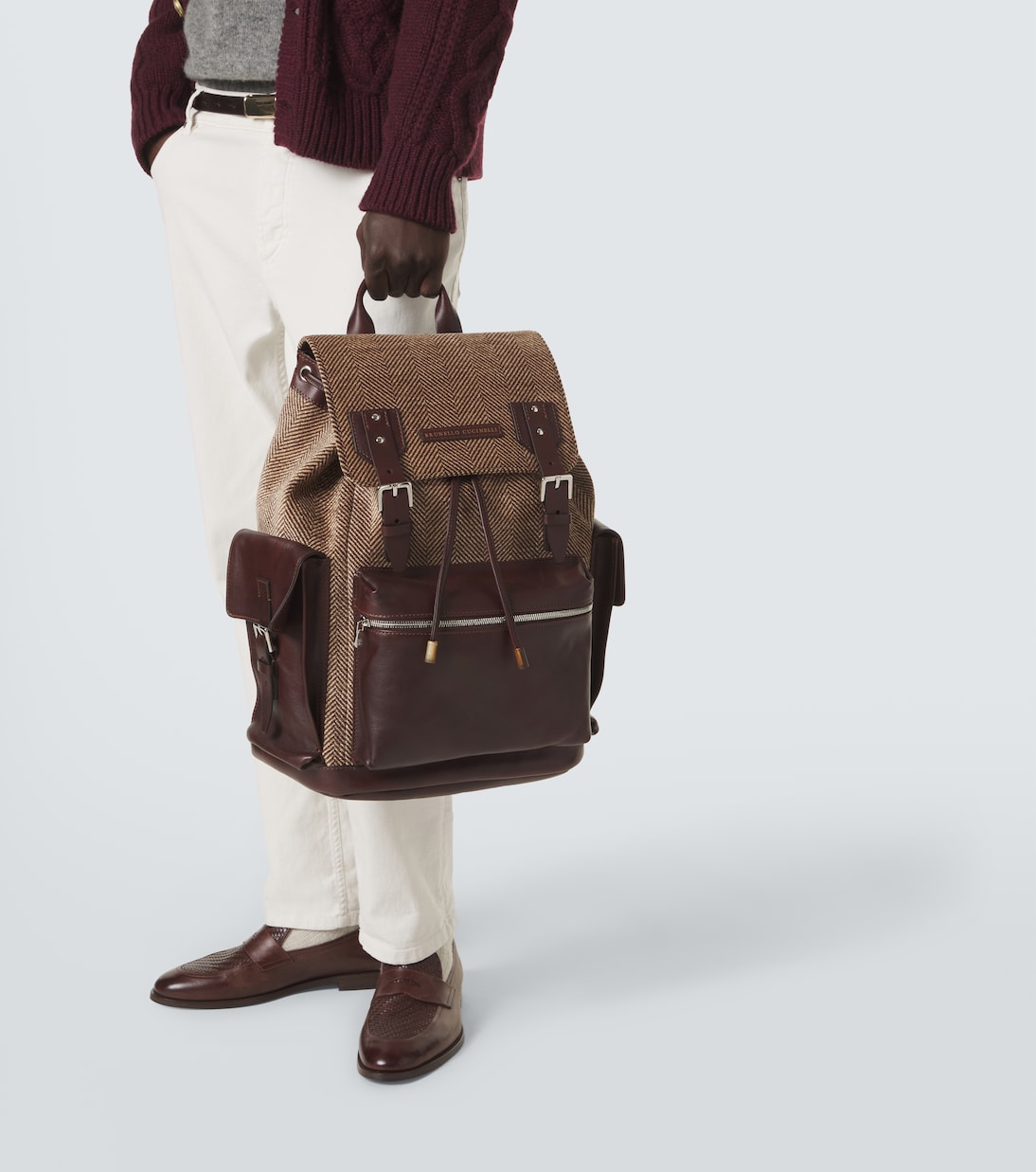 Leather-trimmed canvas backpack | Brunello Cucinelli