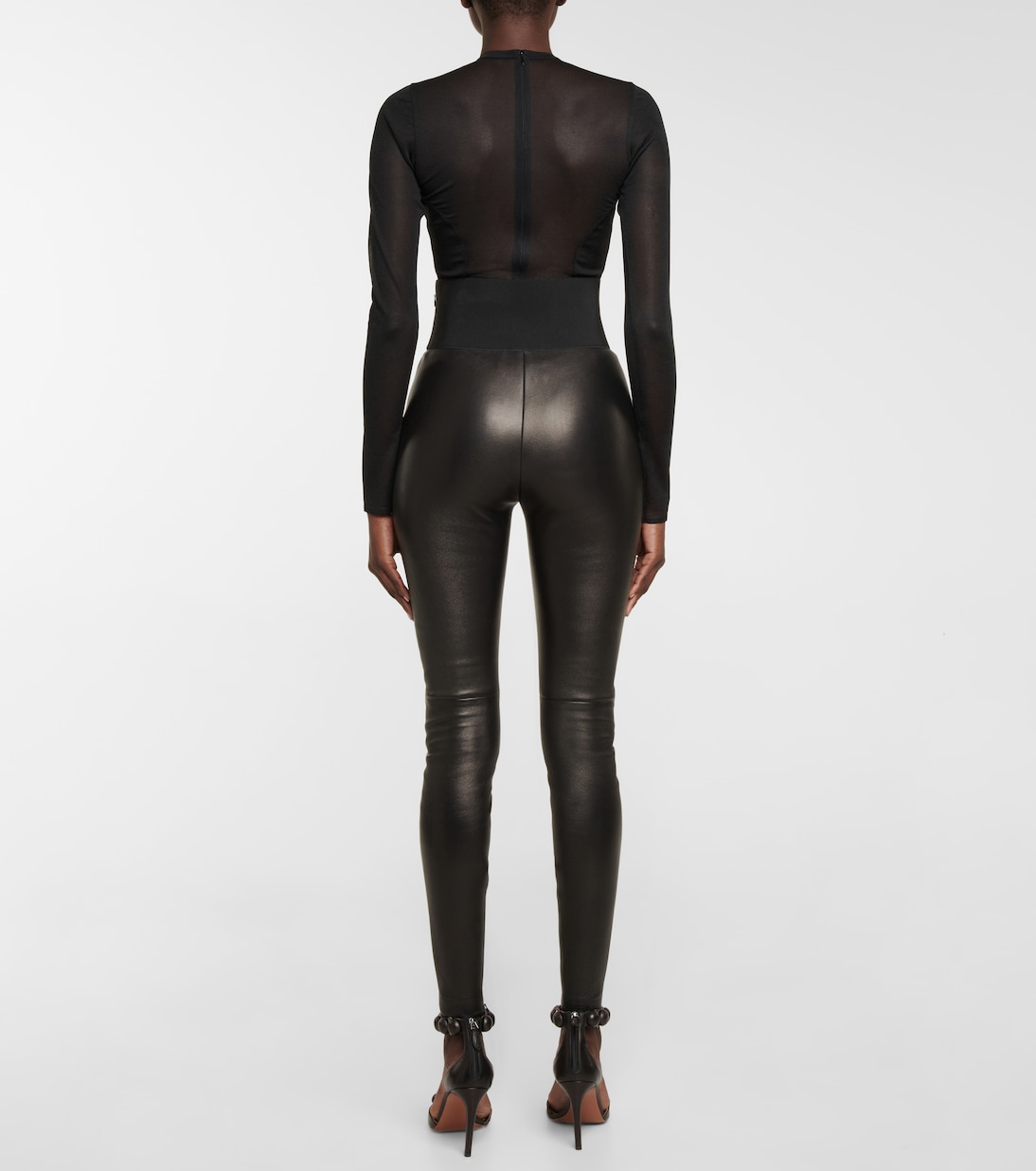 Legging à taille haute en cuir | Alaïa