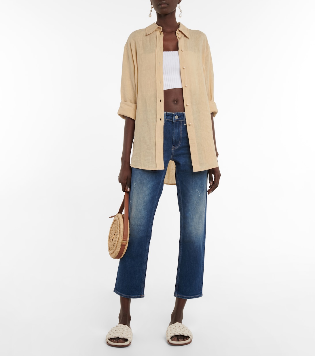 Jean raccourci Girlfriend à taille mi-haute | AG Jeans