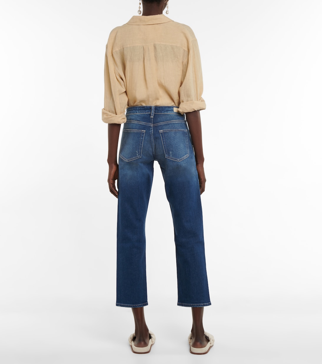 Jean raccourci Girlfriend à taille mi-haute | AG Jeans