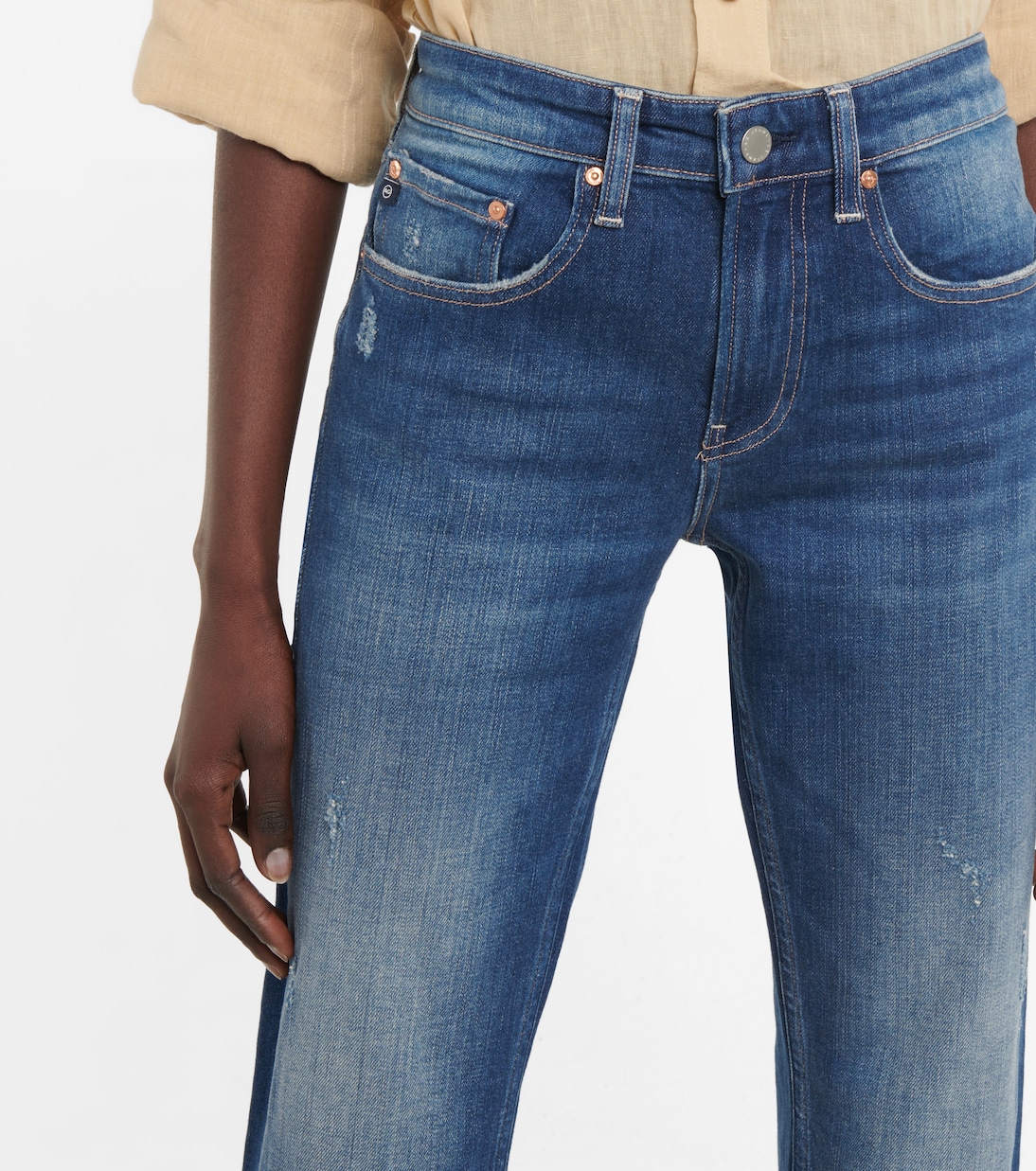 Jean raccourci Girlfriend à taille mi-haute | AG Jeans