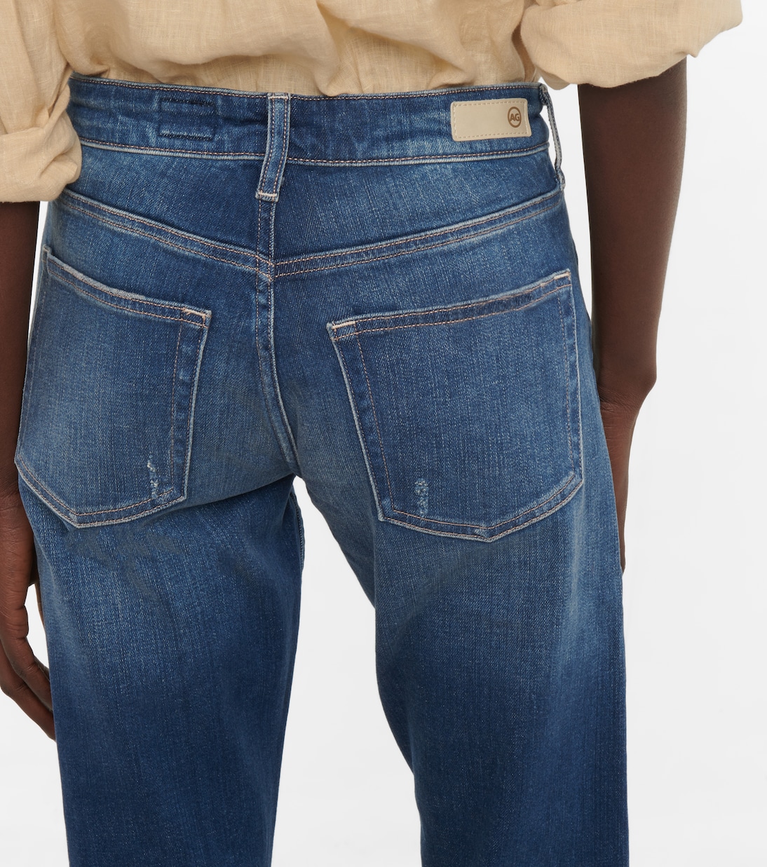 Jean raccourci Girlfriend à taille mi-haute | AG Jeans