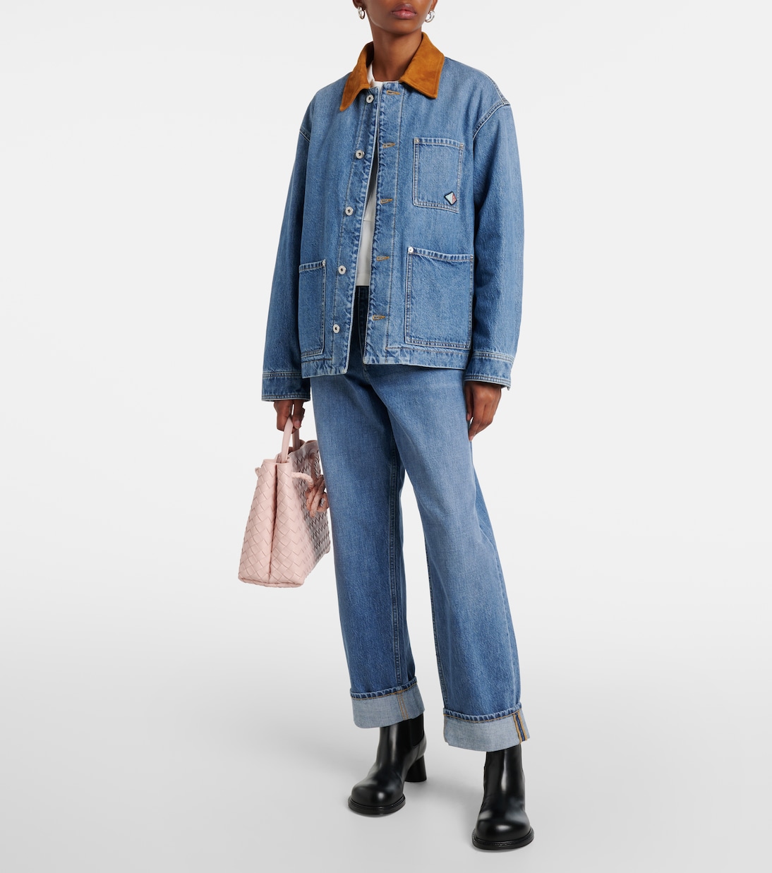 Padded suede-trimmed denim jacket | Bottega Veneta