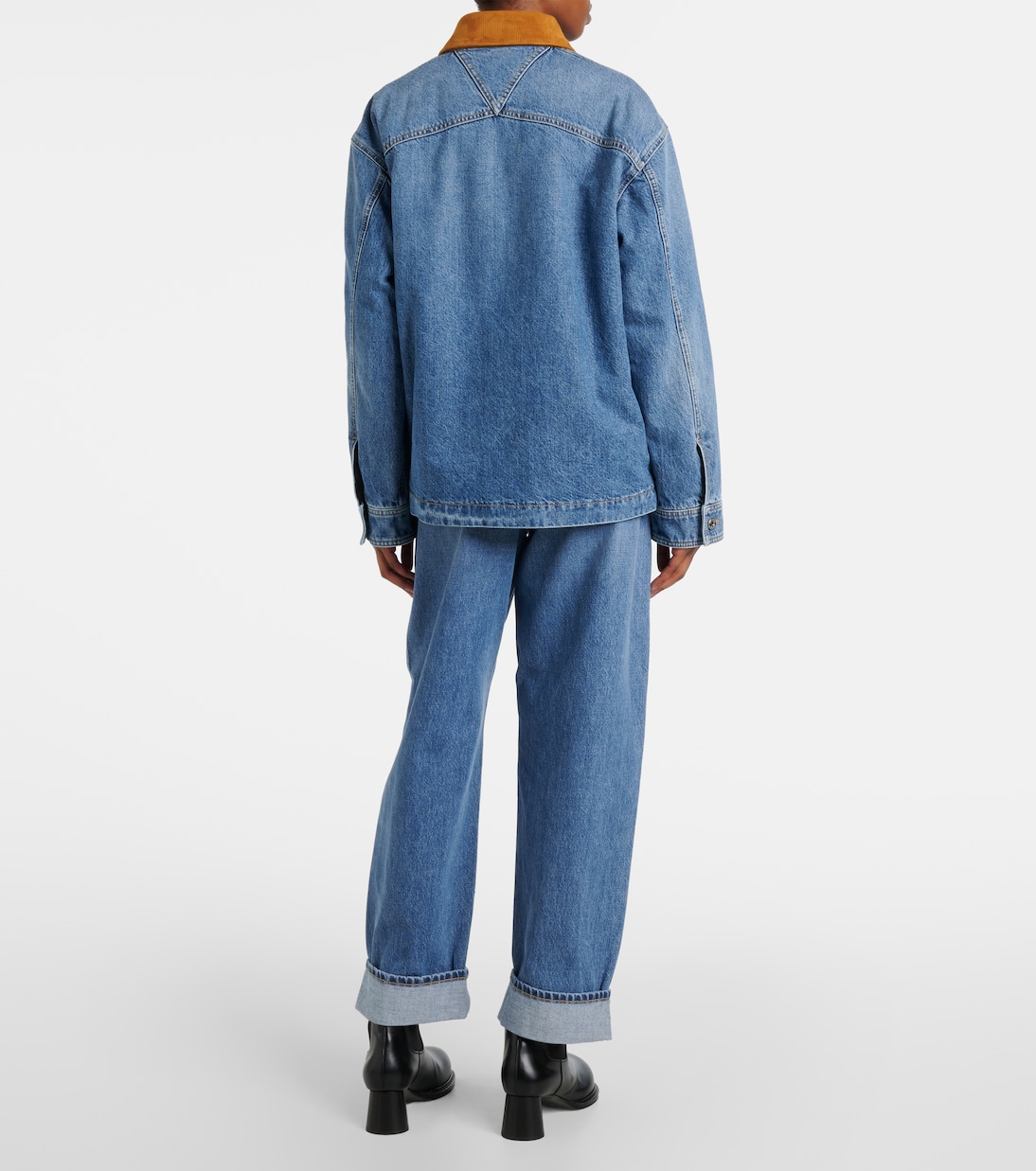 Padded suede-trimmed denim jacket | Bottega Veneta