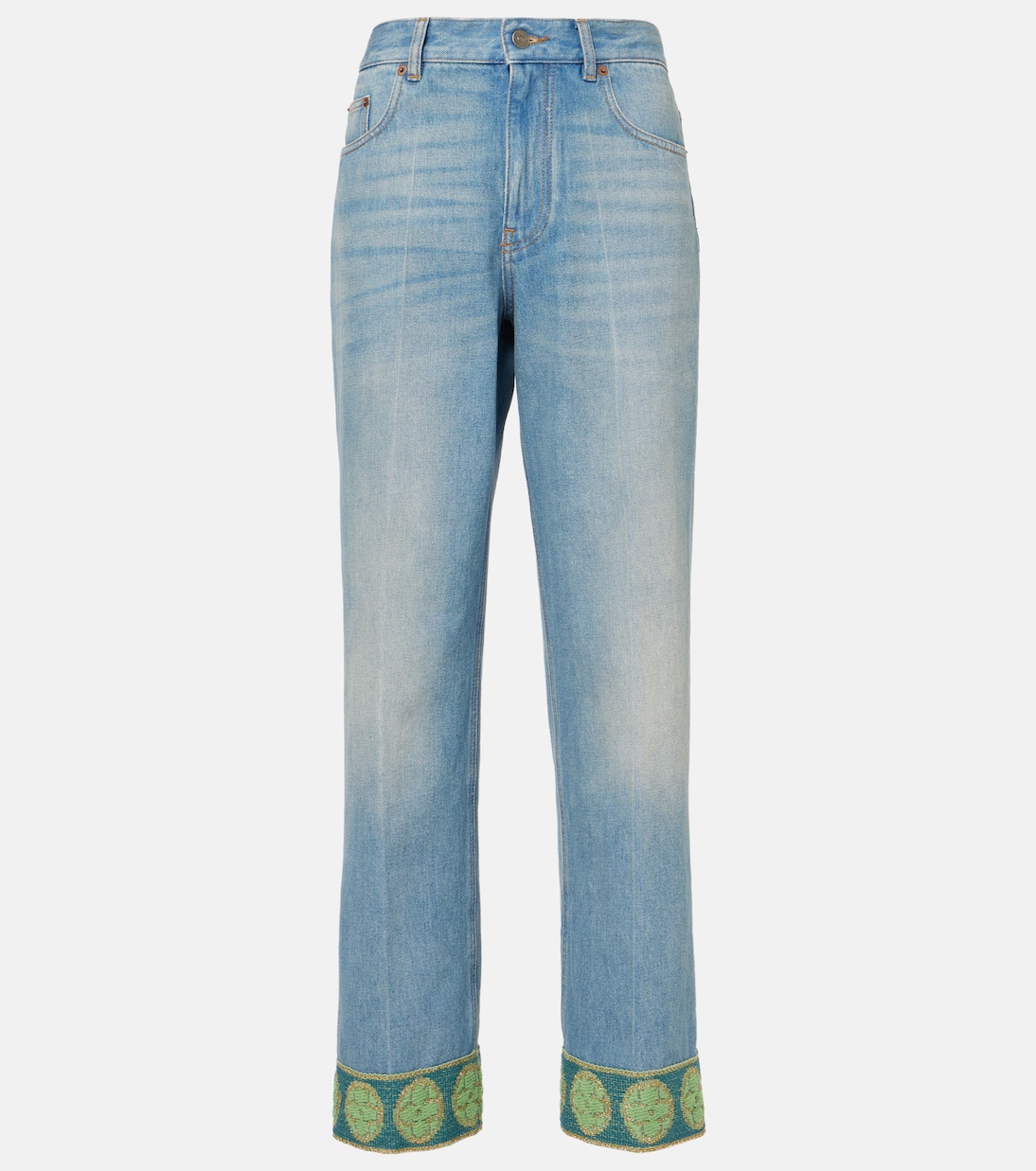 Jacquard-trimmed straight jeans | Valentino